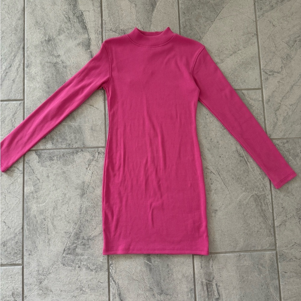 Missguided ribbed long sleeve pink dress size 6
